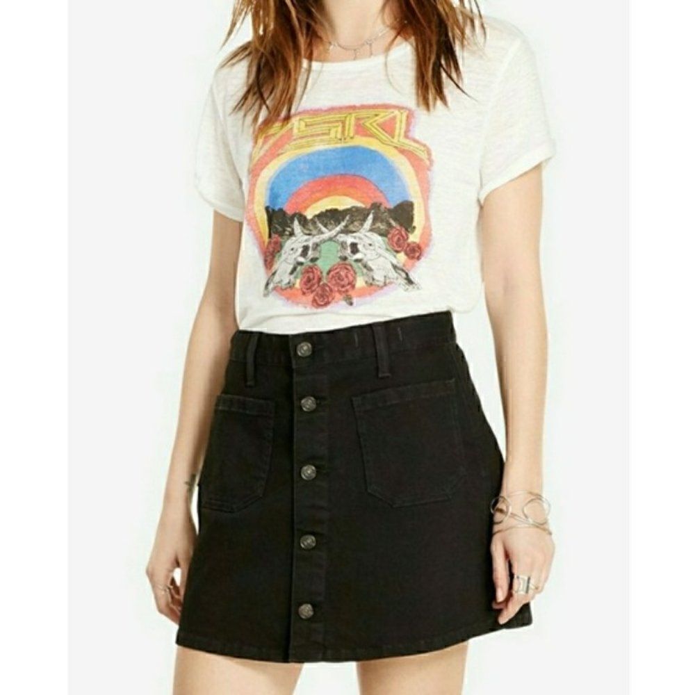 Denim & Supply Denim Black Midi Skirt Button Front Black Sz 28
